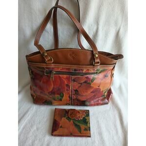 NWT Patricia Nash Italian Leather Poppy Multi Print Tote Bag With Travel Wallet